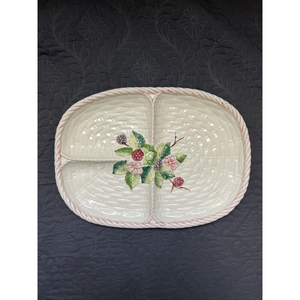 VTG Jay Willfred Portugal 14” Divided Serving Platter Basket Weave Design Fruit